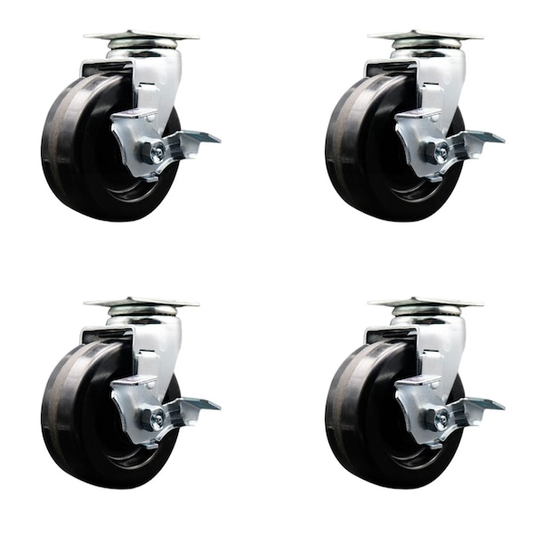 5 Inch Phenolic Swivel Caster Set with Ball Bearings and Brakes SCC